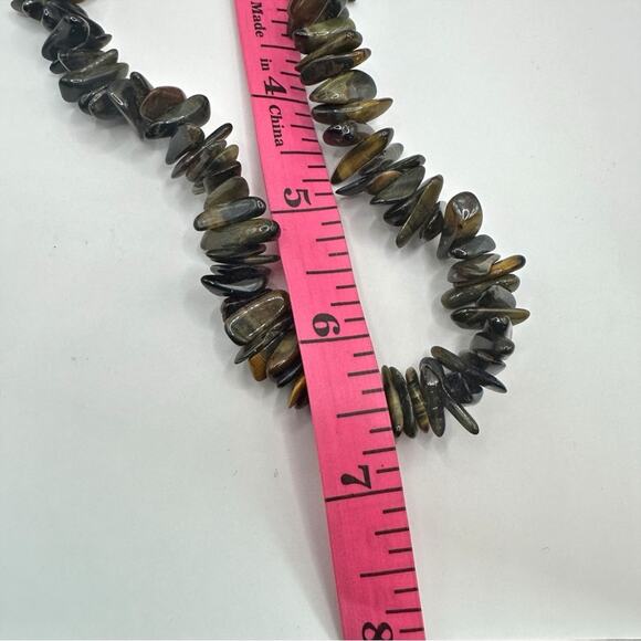 Vintage Chunky Tiger's Eye Dog Tumbled Stone Necklace 14.5" Choker Brown Green - Picture 6 of 8
